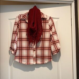 Liberty Love Red Plaid Blouse with Scarf